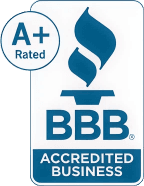 A logo for an A+ rating from the Better Business Bureau.