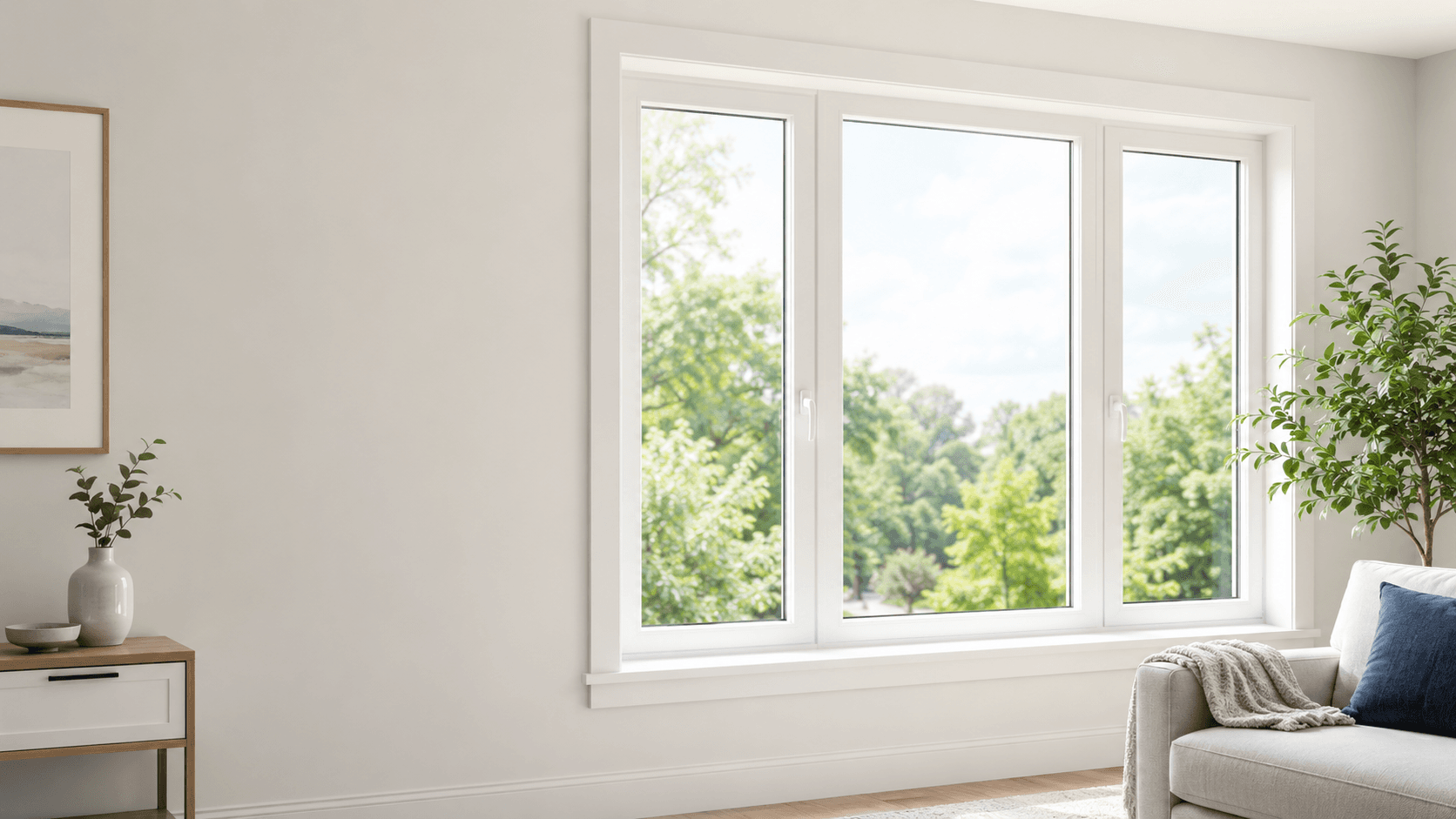 Bright interior with large replacement windows in a Charlton, MA home.