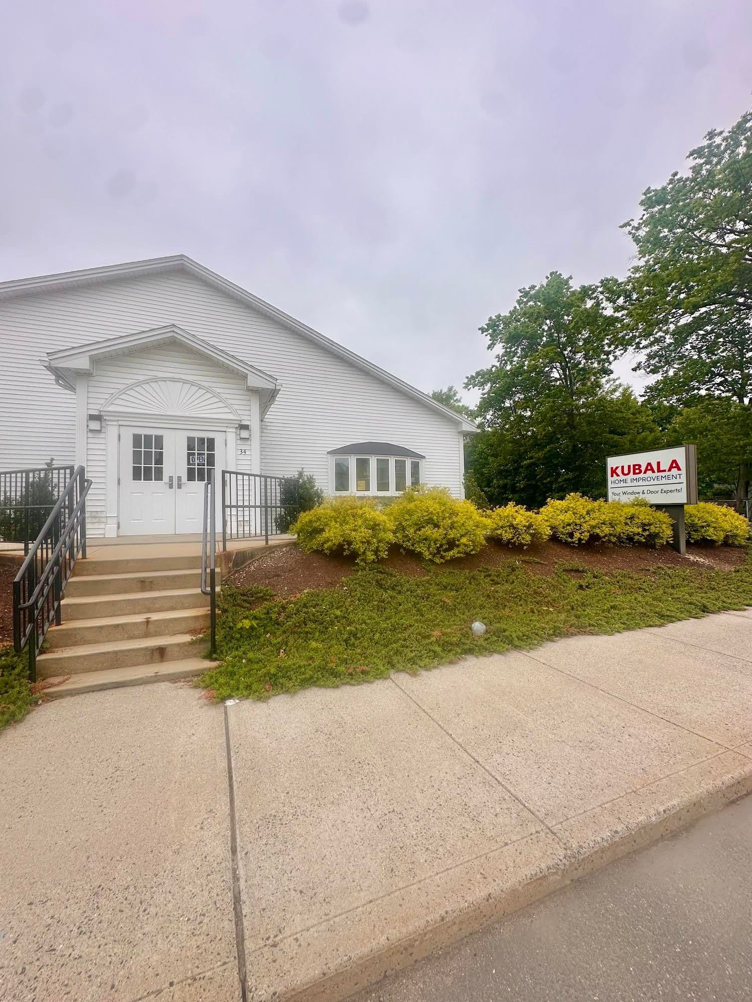 Steps lead up to the Kubala Home Improvement building.