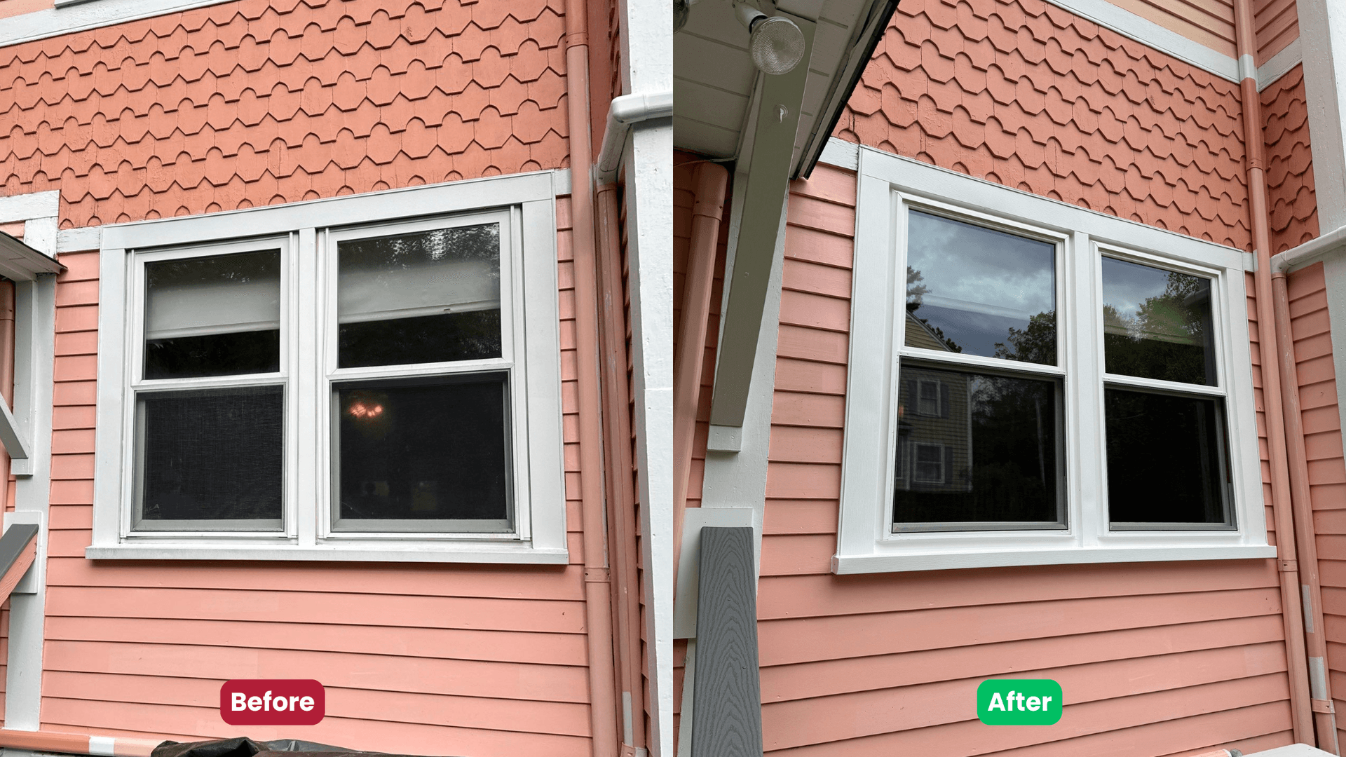 Before and after pictures of homeowner's new windows in Warren, MA.