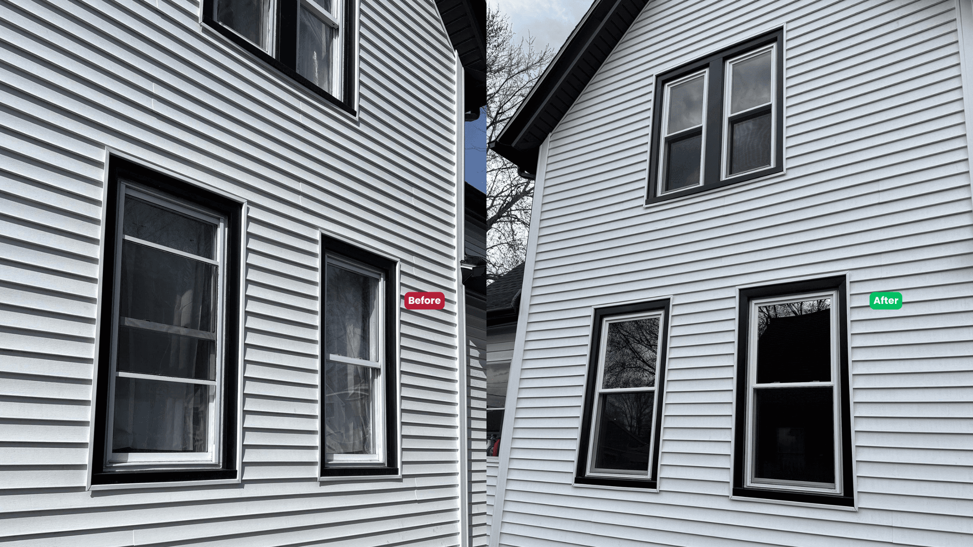 Before and after pictures of Octavio's new windows in Springfield, MA.