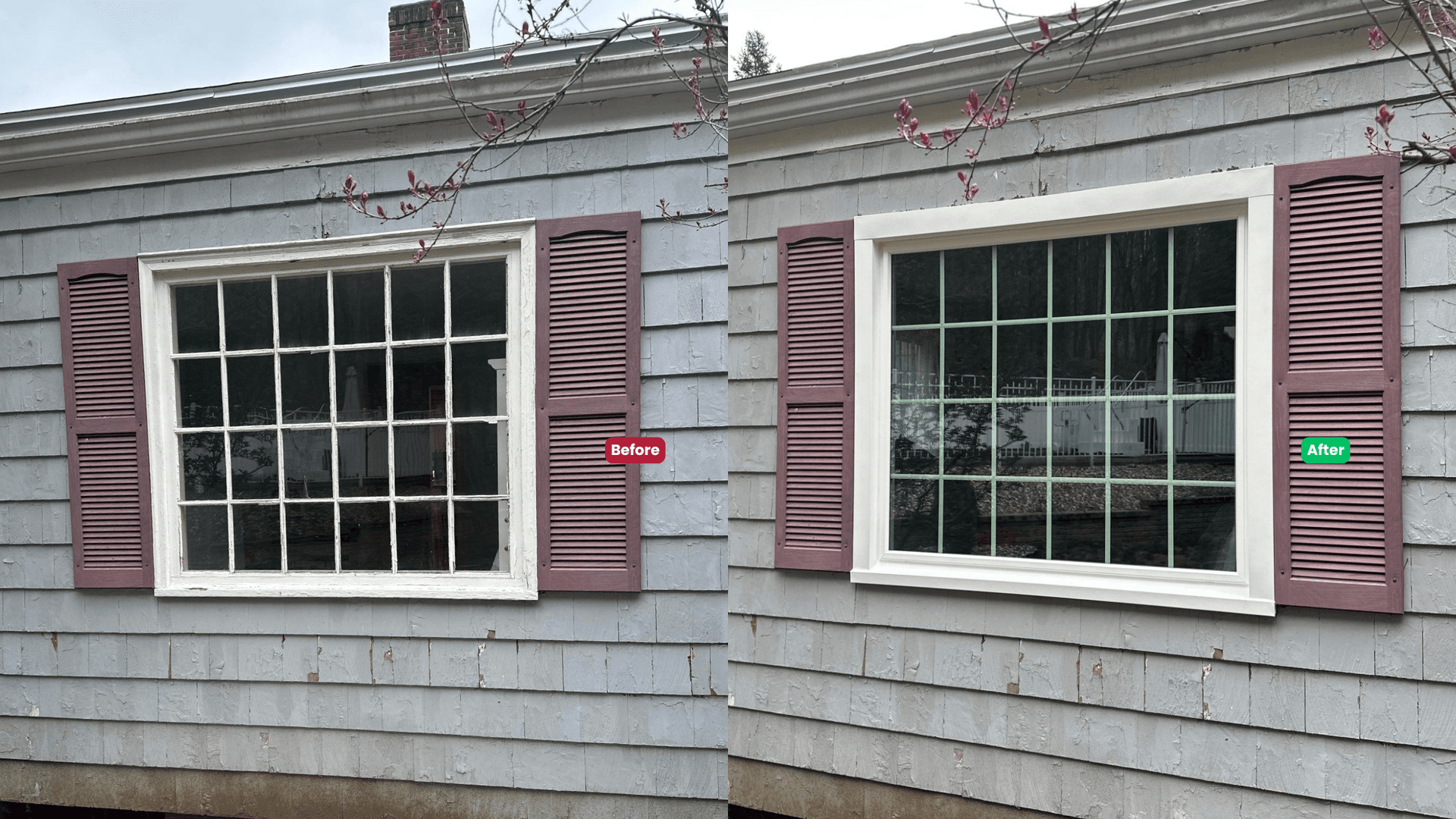 Before and after pictures of homeowners' new windows in Wilbraham, MA.